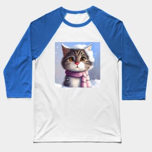 Lovely Cute Cat and Fluffy Cat Closeup in Winter Scenery Baseball T-Shirt